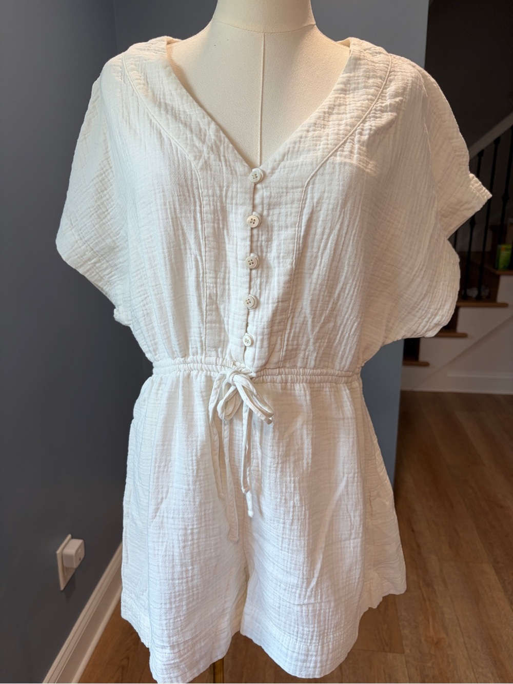 Madewell White Cotton Gauze Button Front Romper Size Small